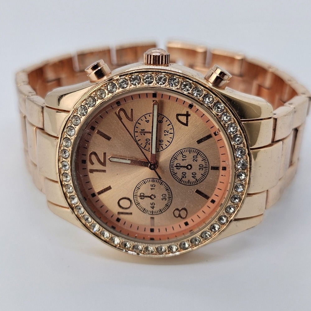 Claire's Women's Watch 38MM Gold Tone Dial Band Crystal Bezel 7.5" New Battery